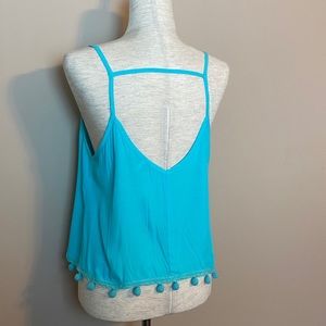 Lucy Love Pom Pom Strappy Aqua Tank Top